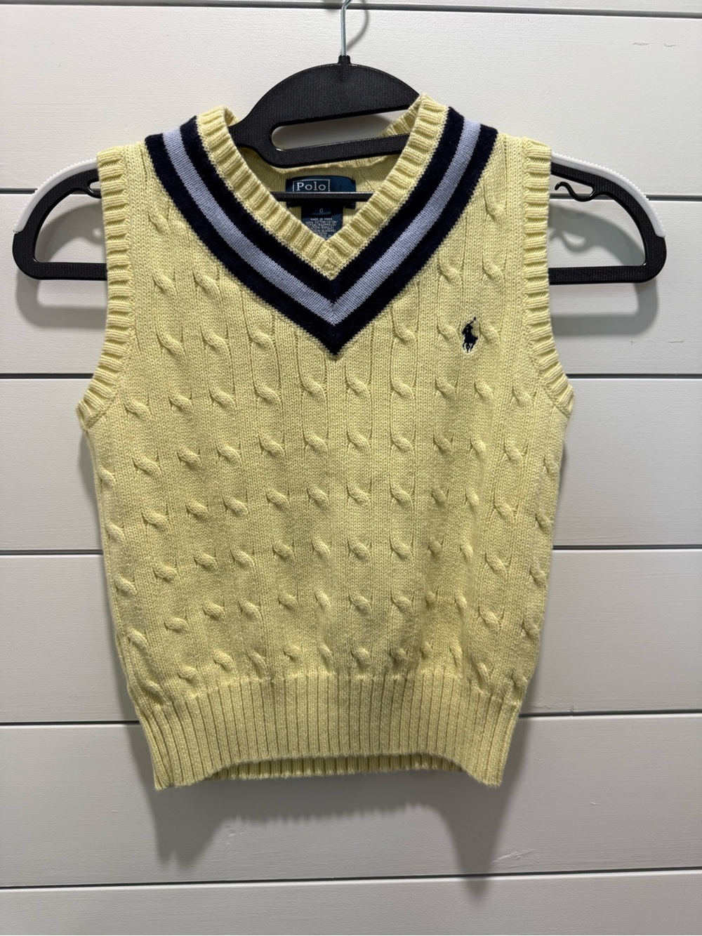 Boys Polo by Ralph Lauren Yellow Cable-Knit V-Neck Sweater Vest Size 6